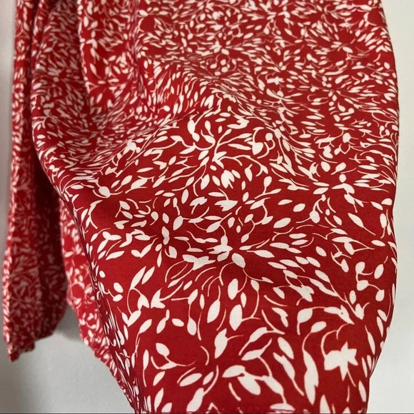 Leaf Print Ruffle Chic Blouse XL Split Neck Romantic Whimsical Boho Coquette - Picture 7 of 9